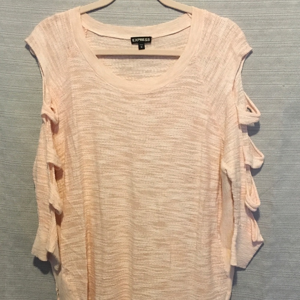 Express pink light weight tunic w/peekaboo sleeves